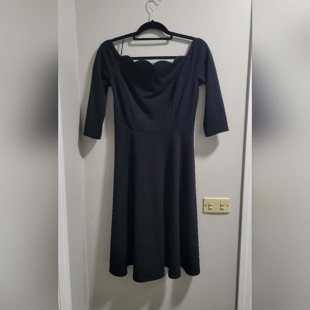Medium Black Scalloped Neck Dress